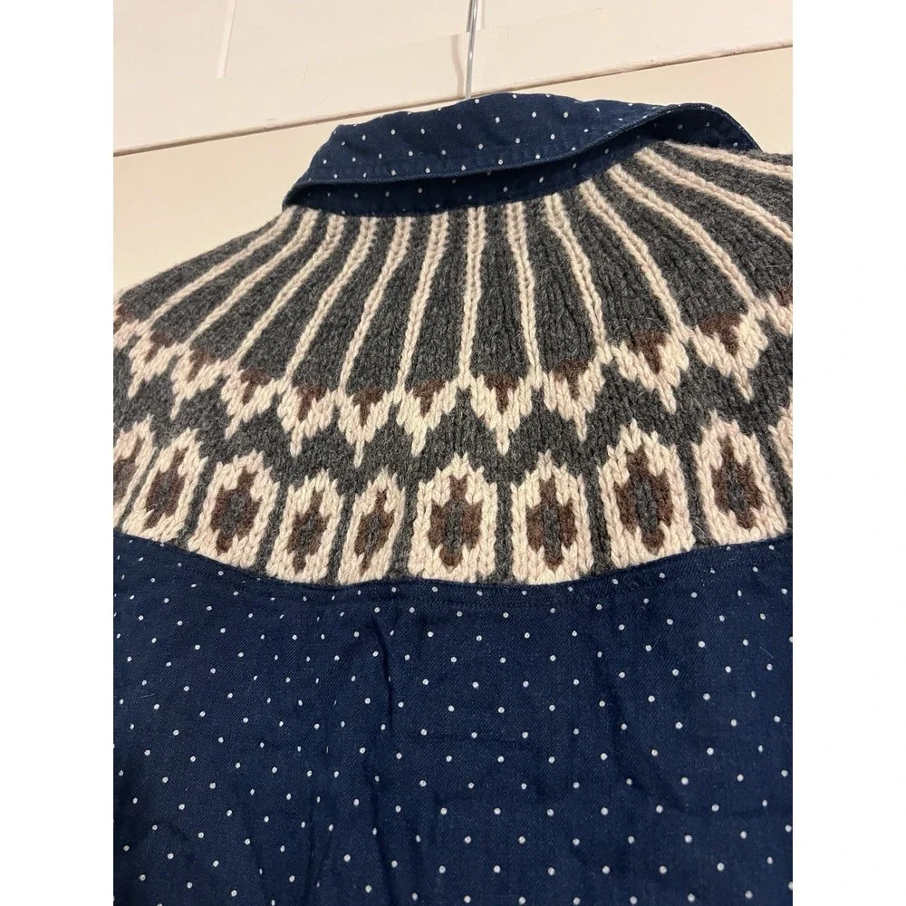 Free People Blue‎ Polka Dot Western Button Down Festival Long Sleeve Flannel Top